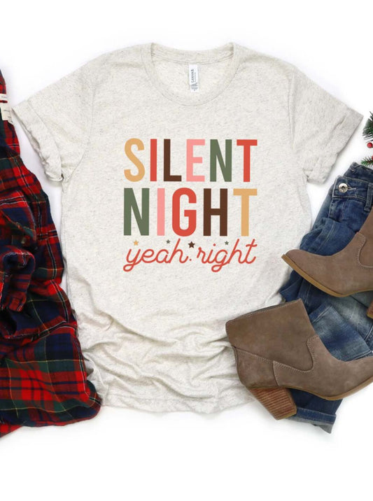 Silent Night Yeah Right Adult Graphic Tee, Oatmeal