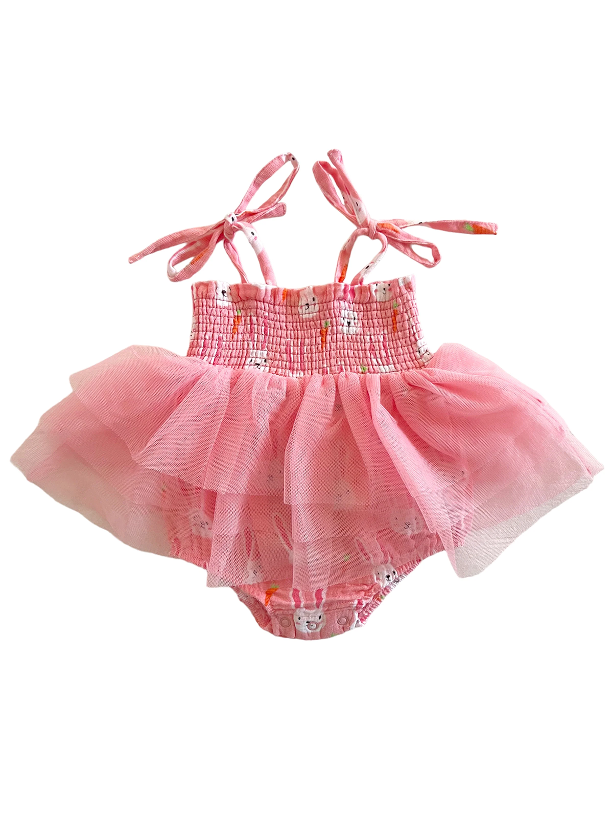 Pink toddler dress with tulle skirt and animal prints, featuring adjustable ties on the shoulders.