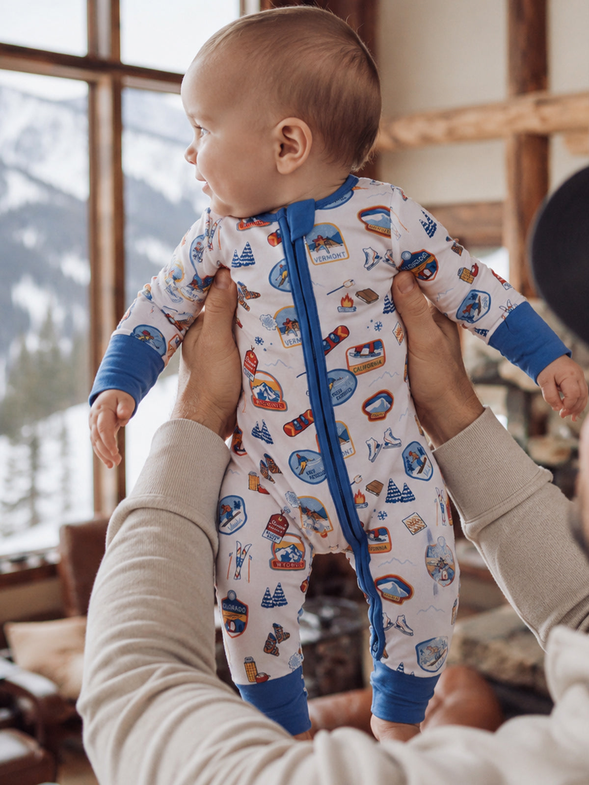 2-Way Zip Romper, Vintage Ski Patches