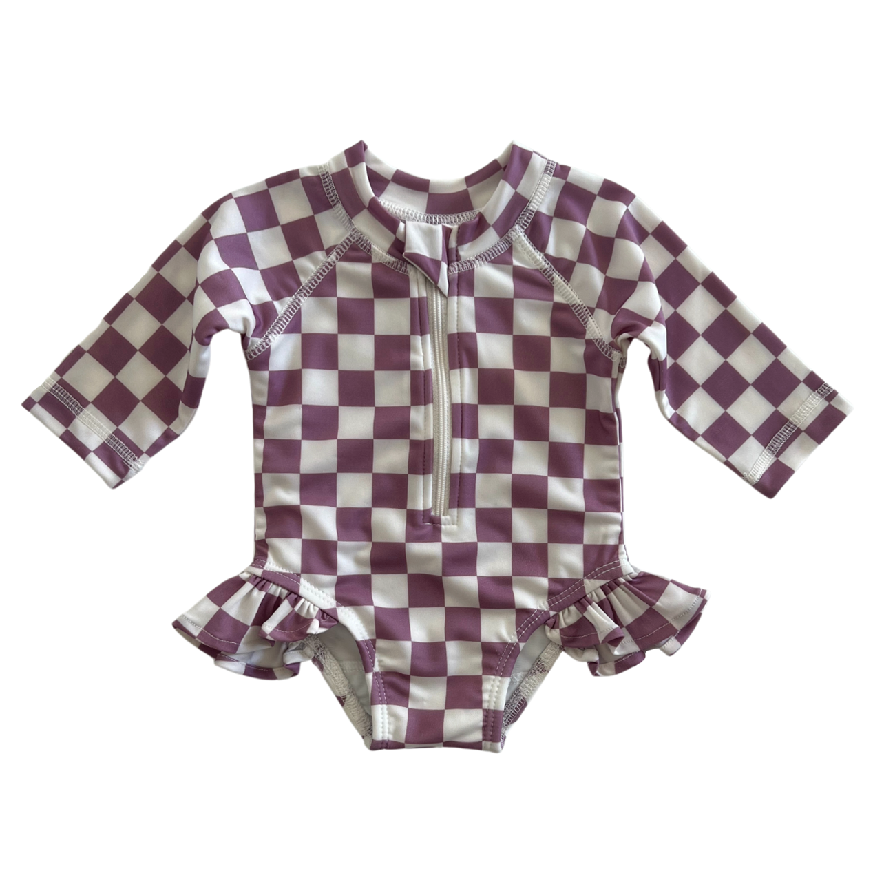 Berry Cheesecake Checkerboard / Skipper Rashguard Swimsuit / UPF 50+