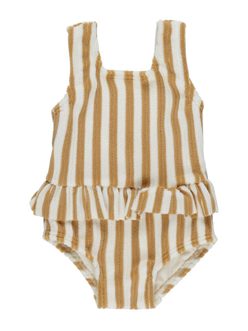 Rylee & Cru Skirted One-Piece Swimsuit, Marigold Stripe