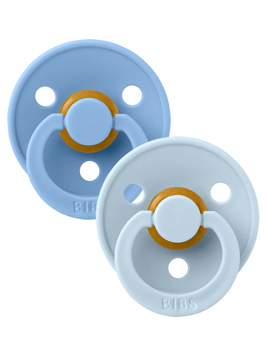 Colour Round Natural Rubber Latex Pacifier 2 Pack, Sky Blue/Baby Blue
