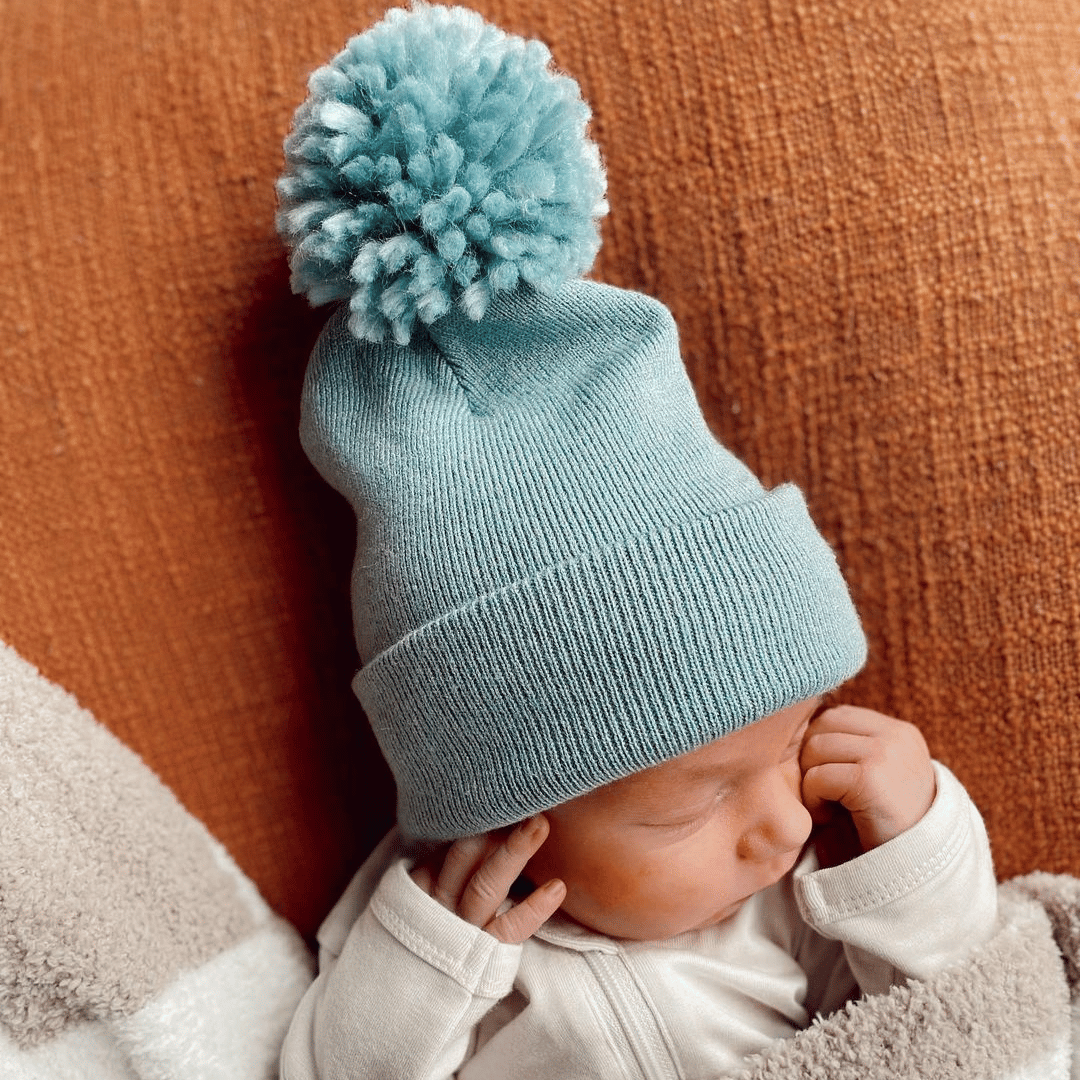 Baby's First Hat, Sky Blue Pom