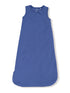Blue sleep sack with sleeveless design and rounded bottom for infants. Ideal for comfortable sleeping.
