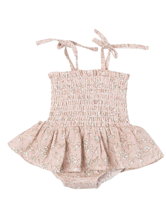 Smocked Bubble w/ Skirt, Baby's Breath Floral