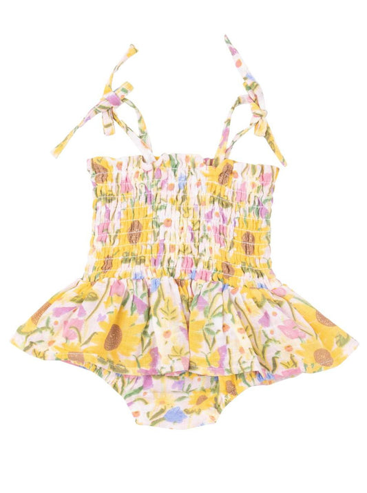 Smocked Bubble w/ Skirt, Sunflower Dream Floral
