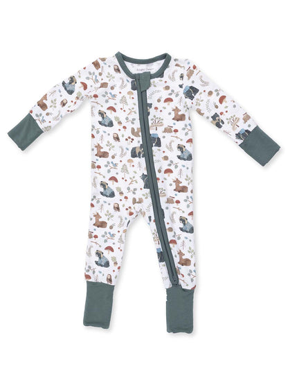 2-Way Zip Romper, Southern Woodland Animals Green