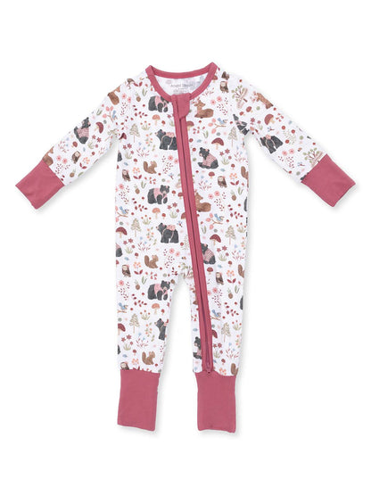 2-Way Zip Romper, Southern Woodland Animals Pink