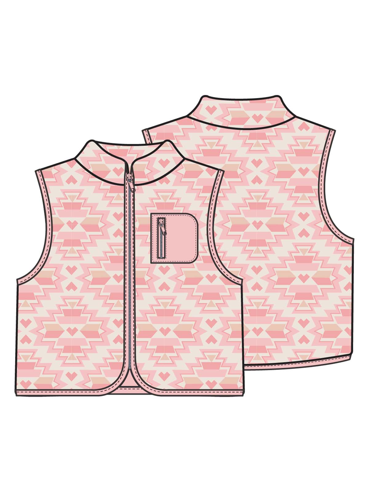 Fleece Zip Vest, Southwest Pink