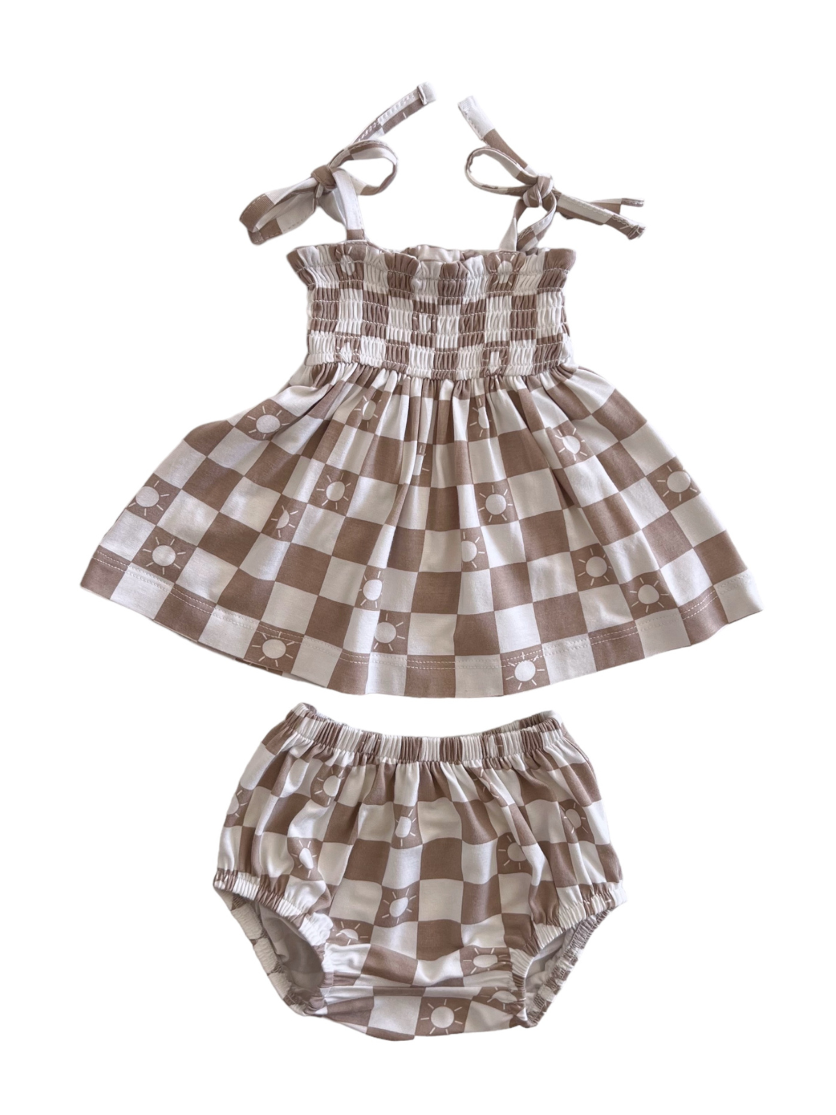 Smocked Set, Tan Sun Checkerboard – SpearmintLOVE