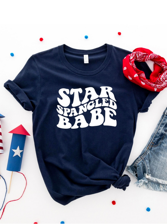 Star Spangled Babe Women's Graphic Tee, Navy