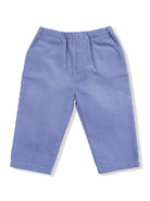 Light blue corduroy pants with an elastic waistband and straight cut leg design. Suitable for casual wear.