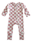 Strawberry Shortcake Checkerboard / Organic 2-Way Zip Romper