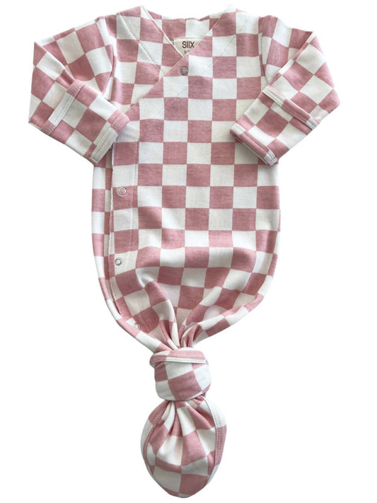 Strawberry Shortcake Checkerboard / Organic Kimono Knot Gown