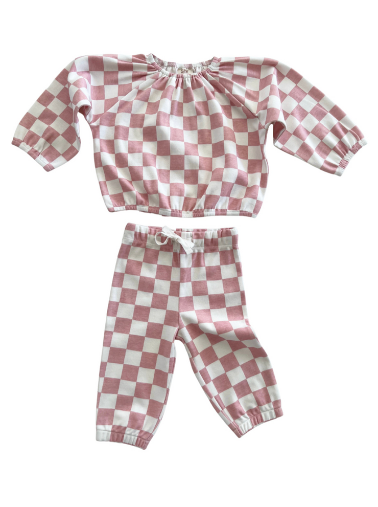 Tiramisu Checkerboard Organic Wells Top + Pant Set