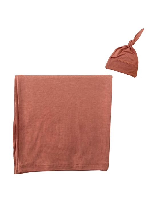 Stretch Swaddle Blanket & Hat Set, Rosewood