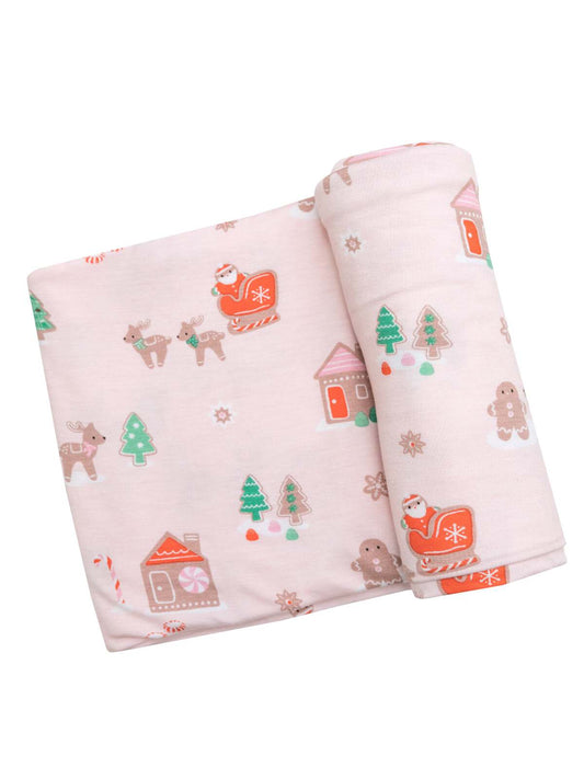 Stretch Swaddle, Pink Gingerbread Sleigh