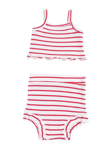 Tank Top & High Waisted Short Set, Stripe Vintage Red