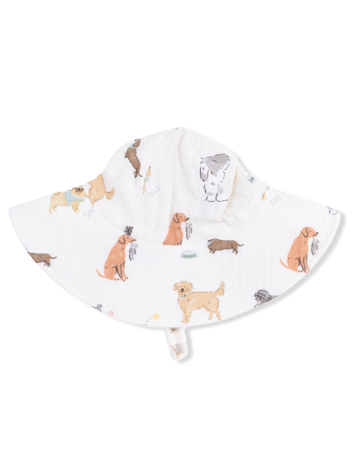 Dog-patterned sun hat with a wide brim, featuring various playful dog illustrations.