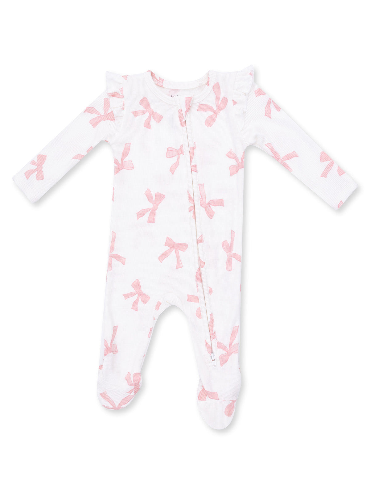Ribbed Ruffle Sleeve 2-Way Zip Footie, Sweet Bows