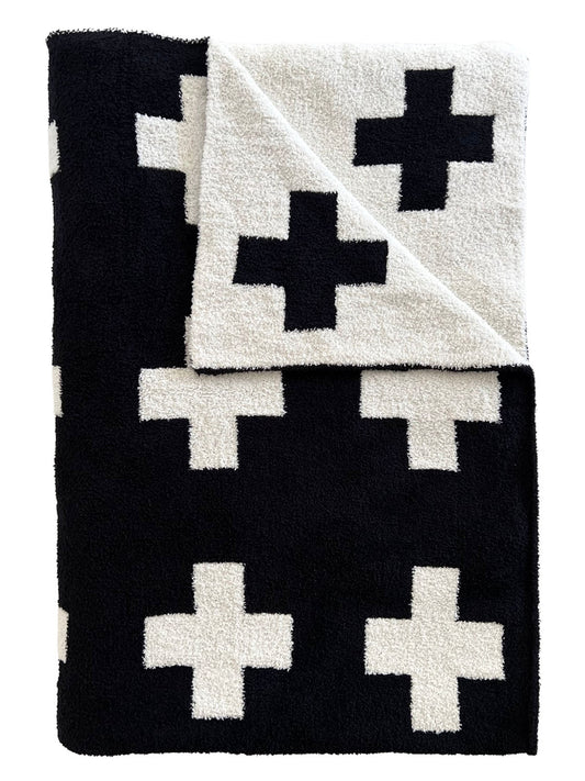 Phufy® Bliss Sofa Blanket, Black/White Cross