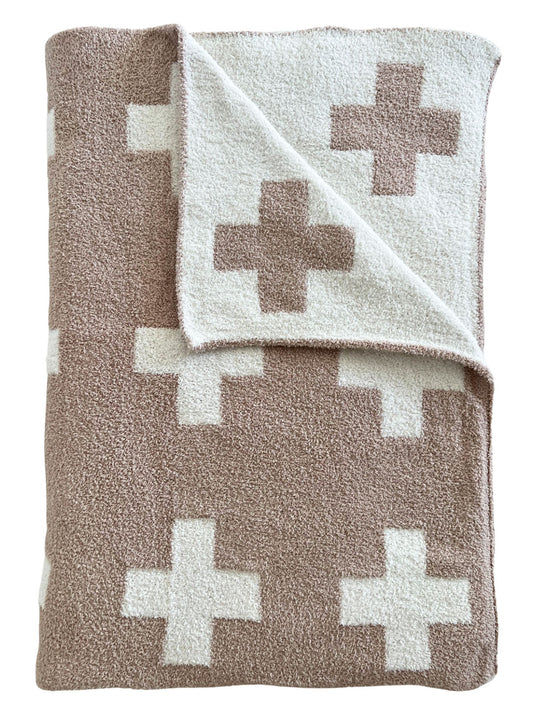 Phufy® Bliss Sofa Blanket, Cocoa/White Cross
