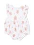 White baby romper with ballet bear prints and ruffled sleeves, perfect for playful, stylish infants.