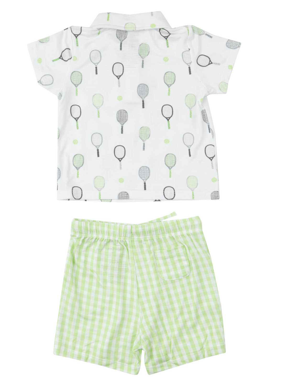 Tennis Polo Shirt & Short Set, Mini Green Gingham