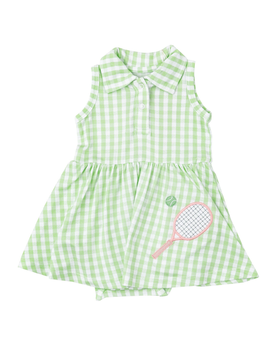 Tennis Tank Bodysuit Dress, Mini Gingham Green