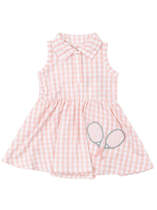 Tennis Tank Bodysuit Dress, Mini Gingham Pink