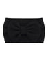 Black fabric headband with a large bow at the center, showcasing textured material. Ideal for stylish hair accessory.