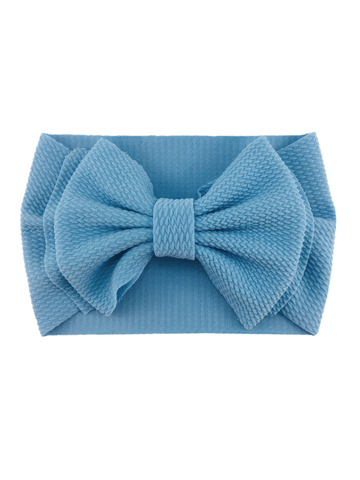 Light blue textured headband with a large bow in the center, suitable for children and adults.
