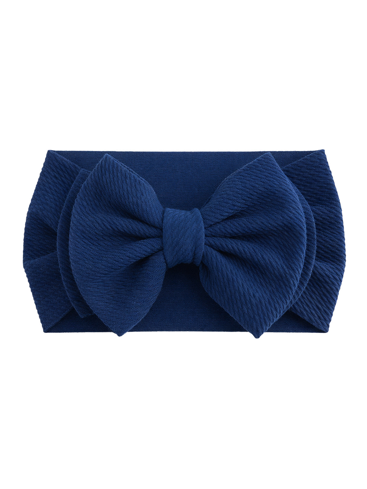 Navy blue fabric headband with a large textured bow in the center.
