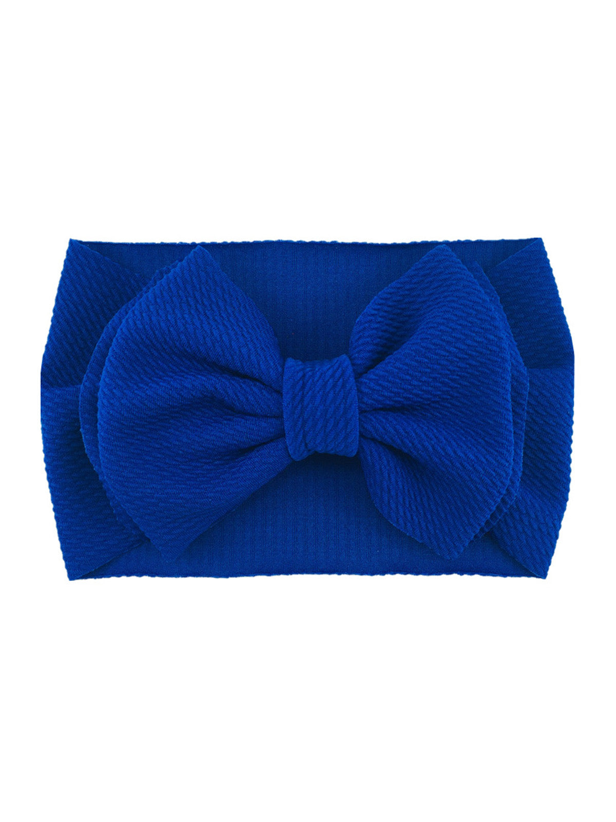 Bright blue headband with a large textured bow at the front.