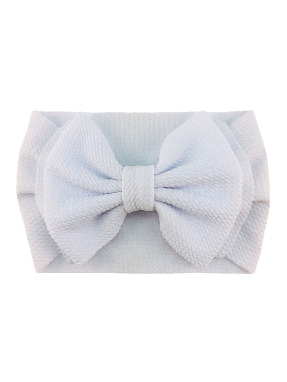 Light blue headband with a large textured bow detail in the center.