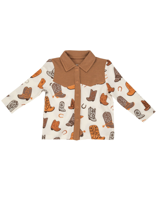 Thermal Cowboy Snap Button Down, Brown Cowboy Boots