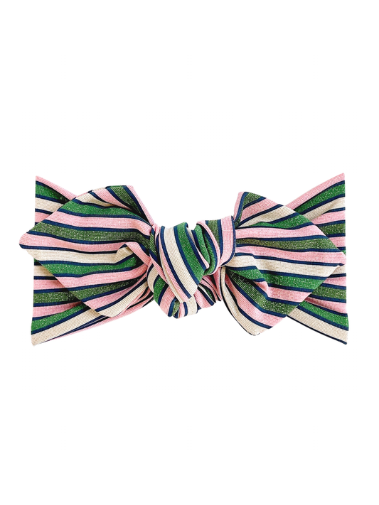 Top Knot Headband, Green/Pink Shimmer Stripes