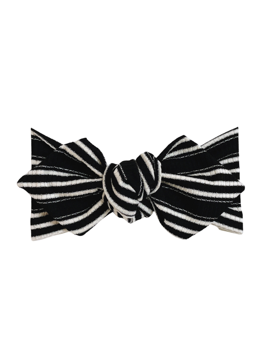 Top Knot Headband, Ribbed Black Silver Stripe