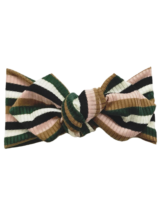 Top Knot Headband, Ribbed Green Neutral Stripes