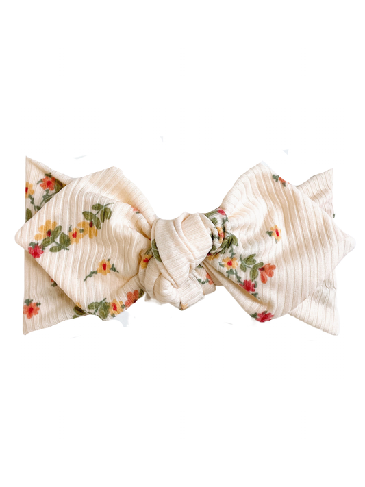 Top Knot Headband, Ribbed Ivory Floral
