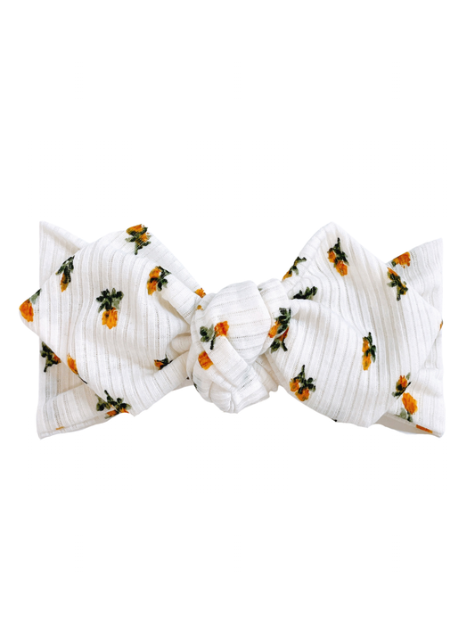Top Knot Headband, Ribbed Marigold Floral