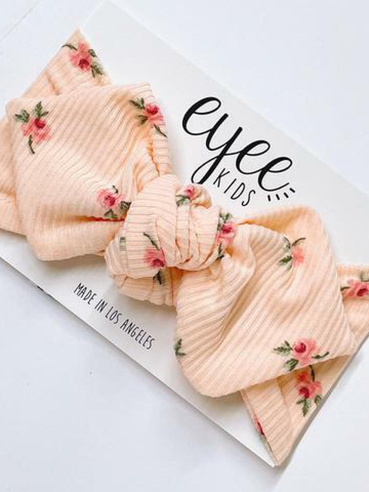 Top Knot Headband, Ribbed Peach Floral