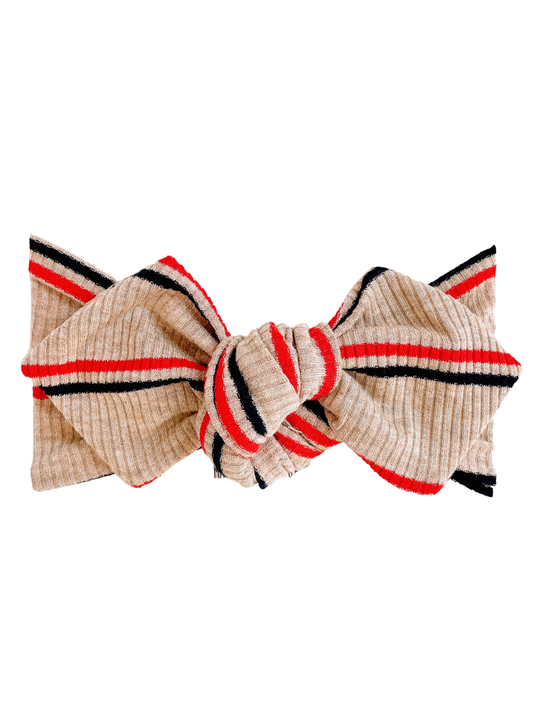 Top Knot Headband, Ribbed Red Nautical Stripe