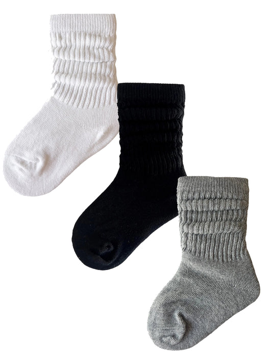 3-Pack Tube Socks, White, Grey, Black