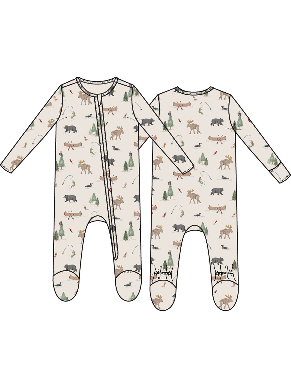 2-Way Zip Footie, Northern Woodland Animals