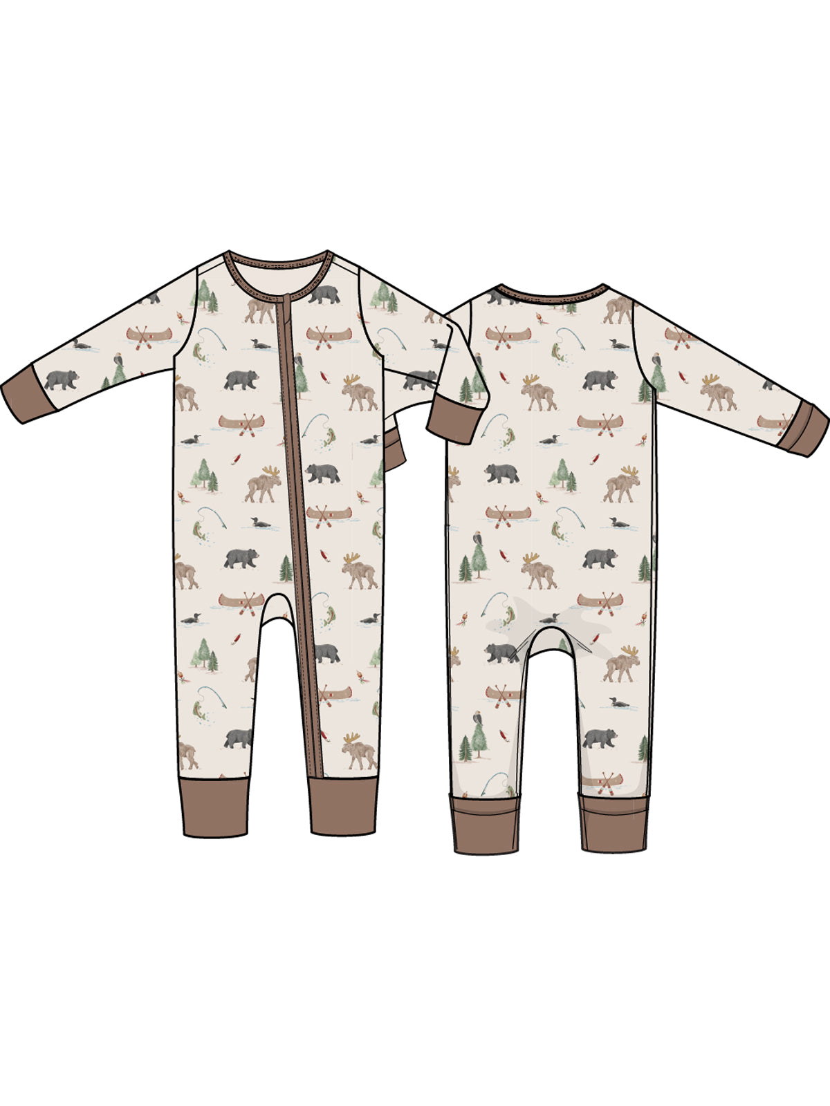 2-Way Zip Romper, Northern Woodland Animals