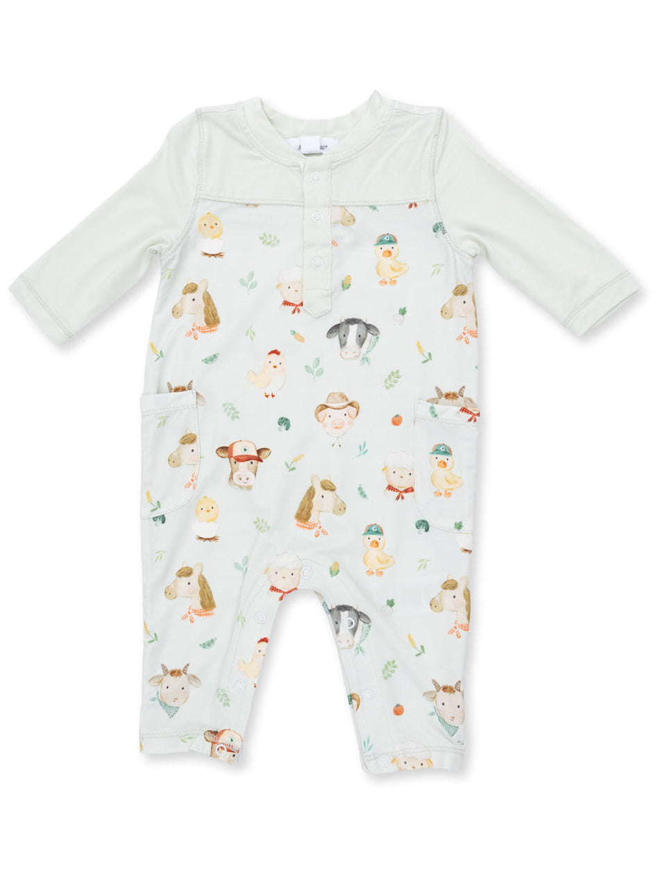 Contrast Sleeve Romper, Baby Farm Faces