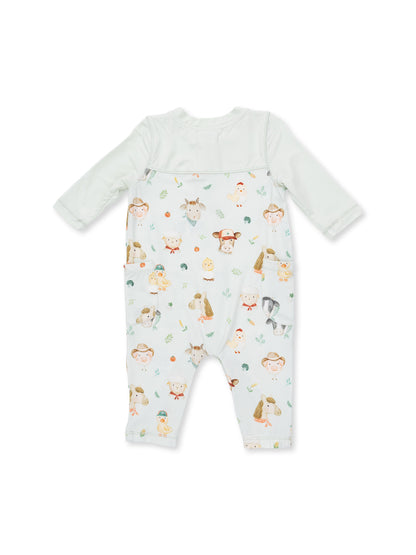 Contrast Sleeve Romper, Baby Farm Faces