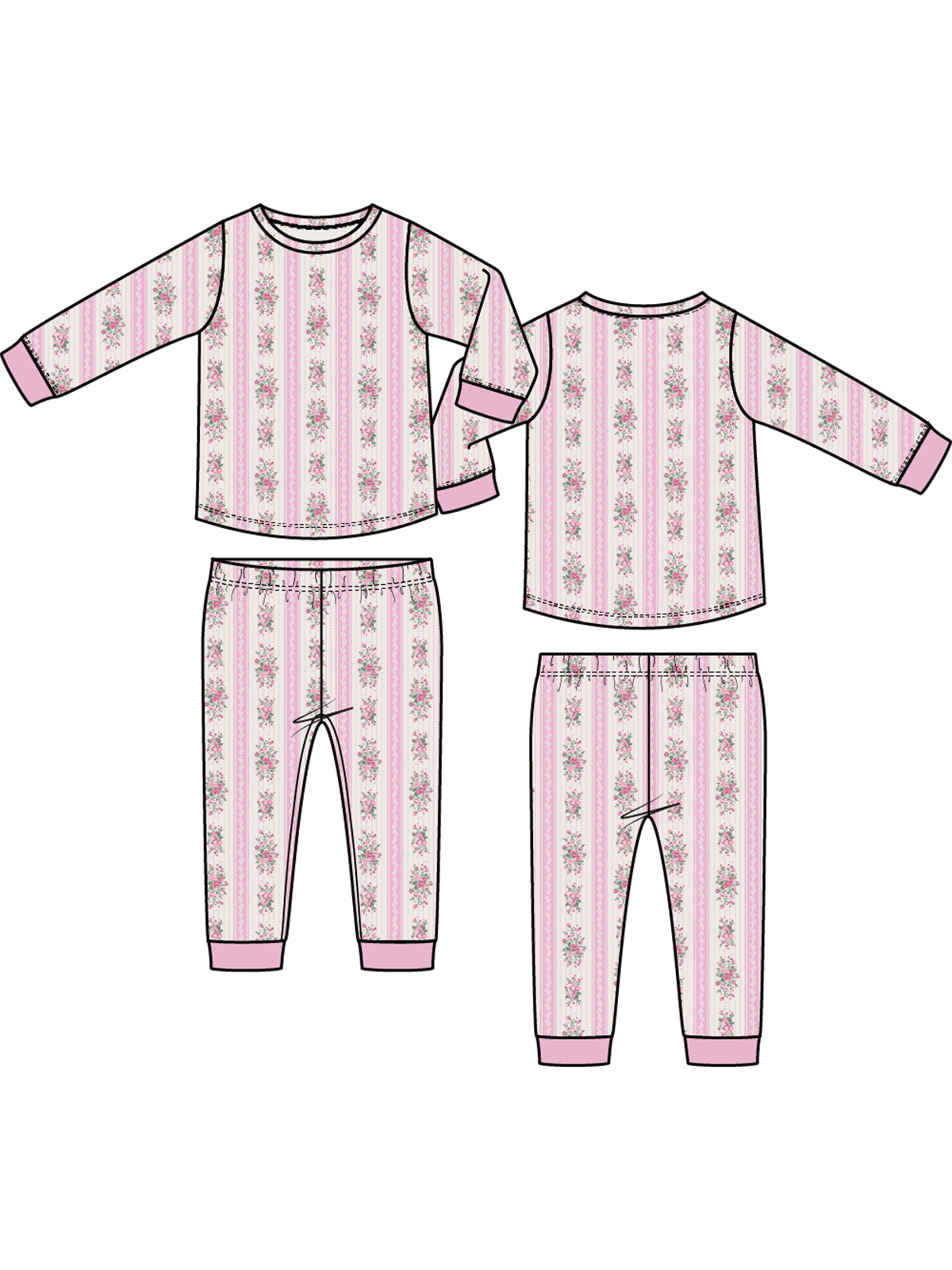 Long Sleeve Loungewear Set, Bella Rose Stripe