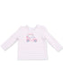 Striped long-sleeve shirt with a golf cart graphic in pink and blue hues, perfect for kids' casual wear.